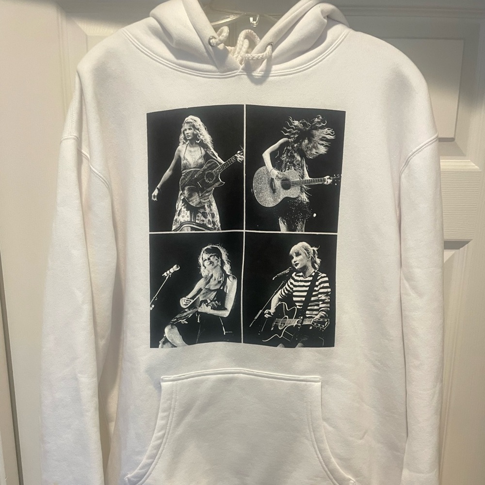 Taylor Swift White Tour Hoodie with Black Text